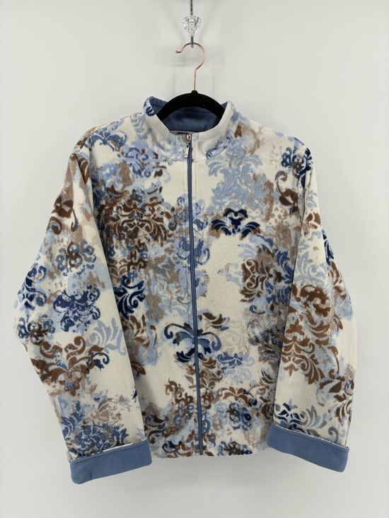 Alia Jackets & Blazers - Floral Scroll Zip-Up Fleece Jacket in Cream, Blue & Brown